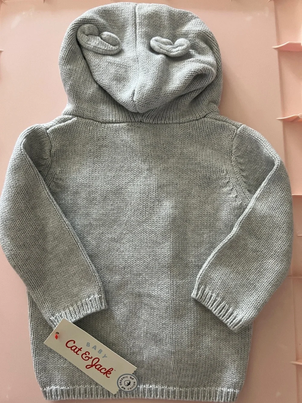 Cat & Jack Light Gray Knit Hooded Baby Cardigan